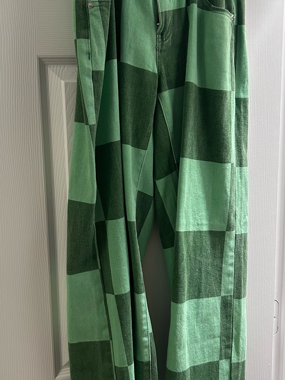 Checkerboard Green Wide-Leg Pants - Picture 1 of 1
